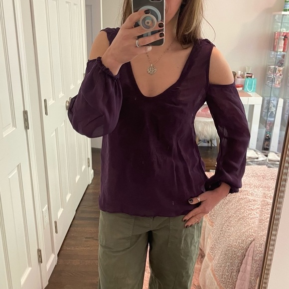 Plenty Tracy Reece Cold Shoulder Purple Boho Top - Picture 1 of 13